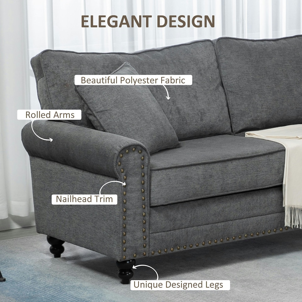image 1 of HOMCOM Fabric Sofa 3 Seater Sofa for Living Room w/ Throw Pillow Grey