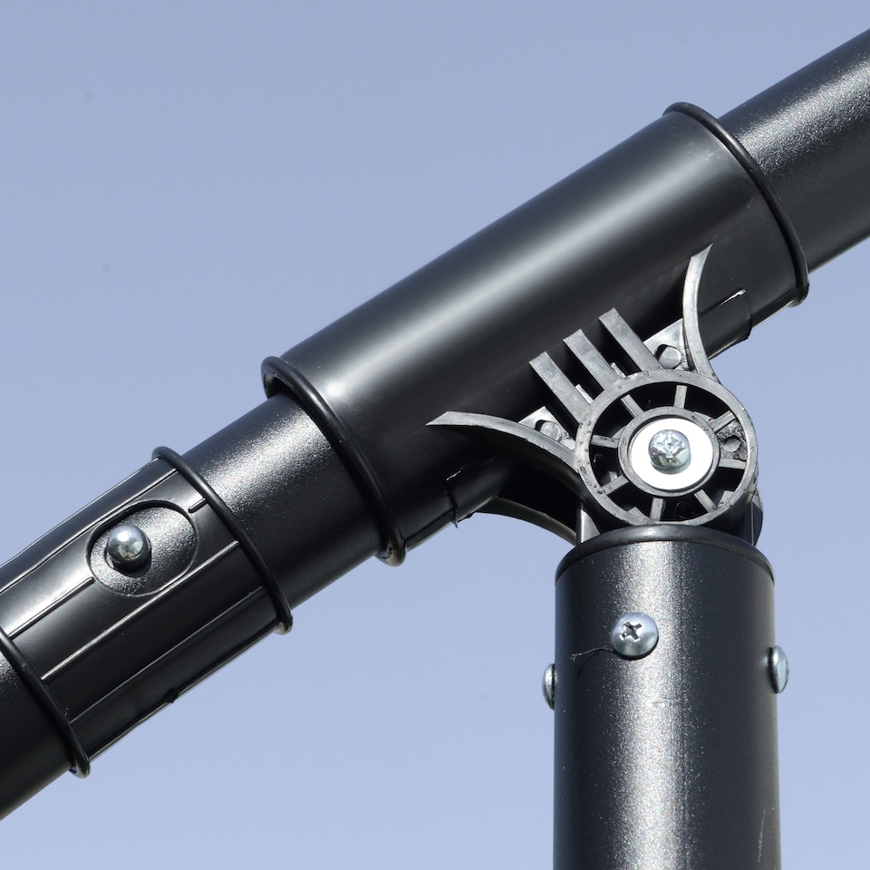 image 1 of Outsunny 2.7m Garden Banana Parasol Cantilever Umbrella with Crank Handle and Cross Base for Outdoor, Hanging Sun Shade, Wine Red