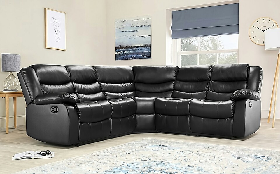 image 1 of Roma 5 Seater Leather Recliner Corner Sofa Set | Black | Five Plus Seater