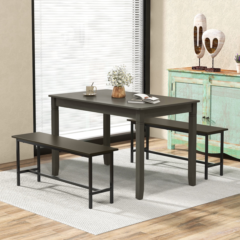 image 1 of COSTWAY Wooden Dining Table for 4 People Kitchen Table-Gray