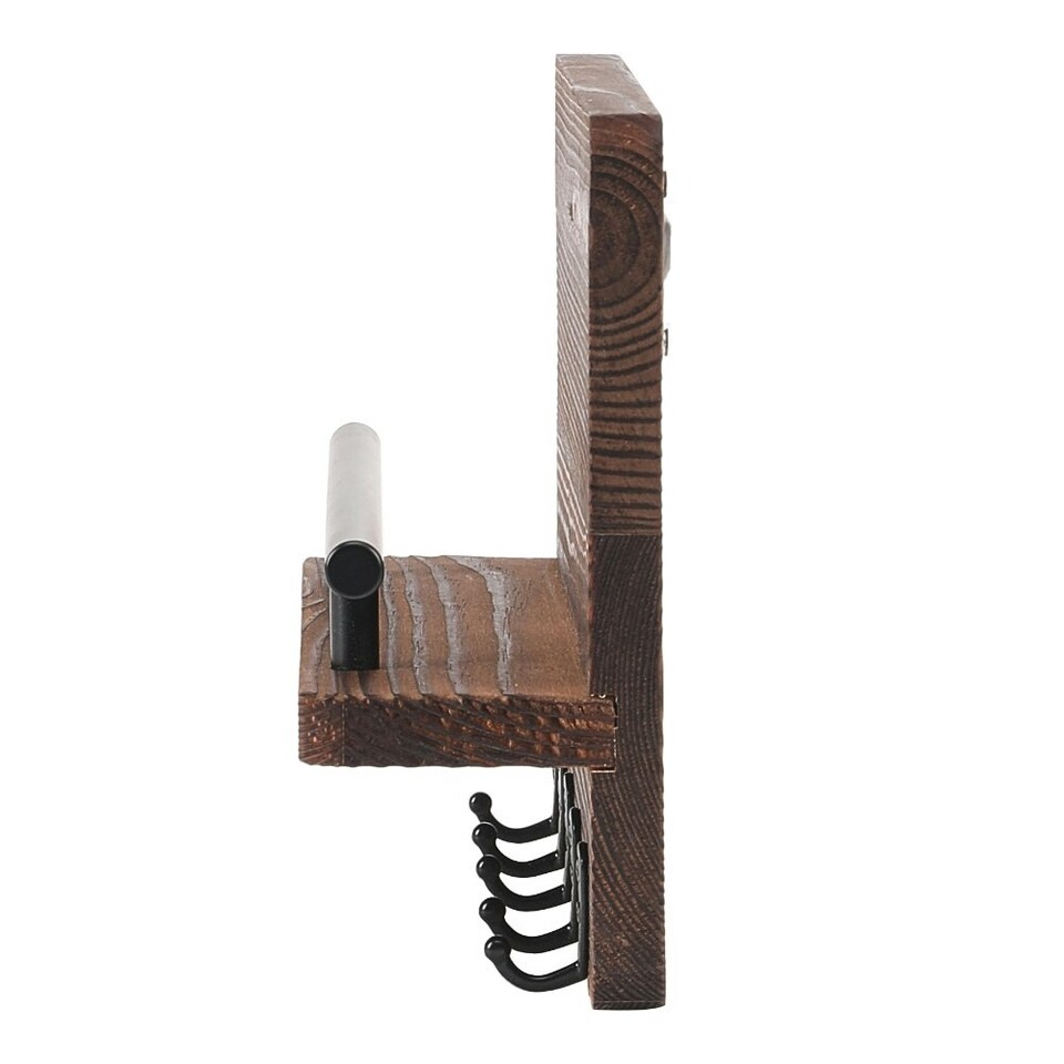 image 1 of Living and Home Rustic Paulownia Wall Key Holder - Brown