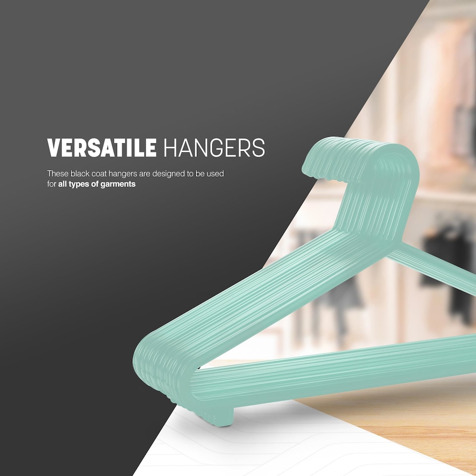 image 1 of Keplin Adult Plastic Coat Hangers Strong Slim Space Saving with Trouser Bar and Hooks