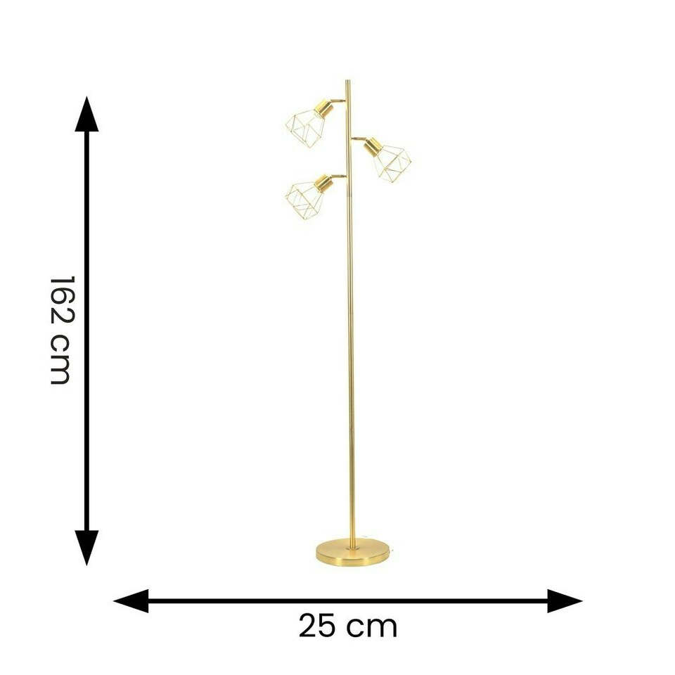 image 1 of ValueLights Angus Brushed Gold Metal Geometric Basket Shade Floor Lamp with LED Bulb