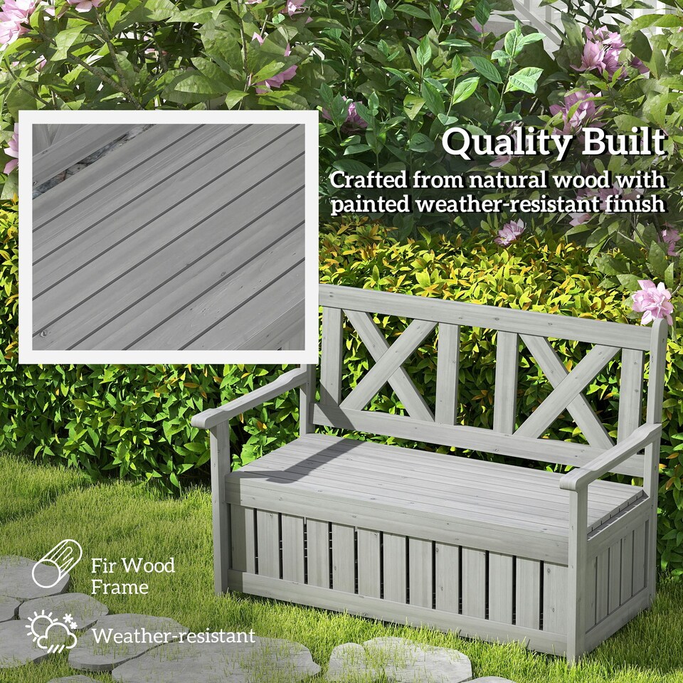 image 1 of Outsunny Wood Storage Garden Bench for Patio Outdoor Seating, Charcoal Grey 