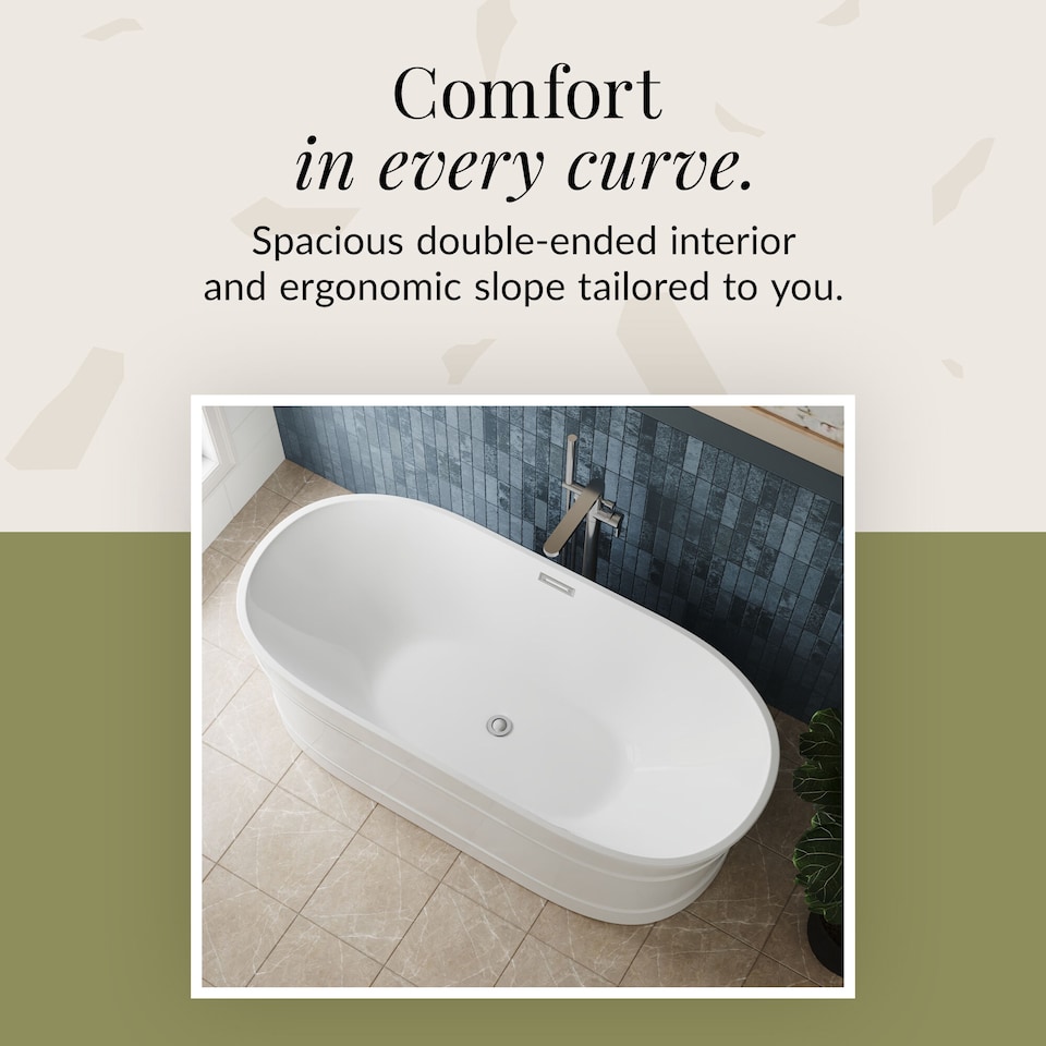 image 1 of Balterley Oval Freestanding Bath with Layered Rim Design: Modern Double-Ended Acrylic Bath | White | White | 1600 x 780 x 580mm
