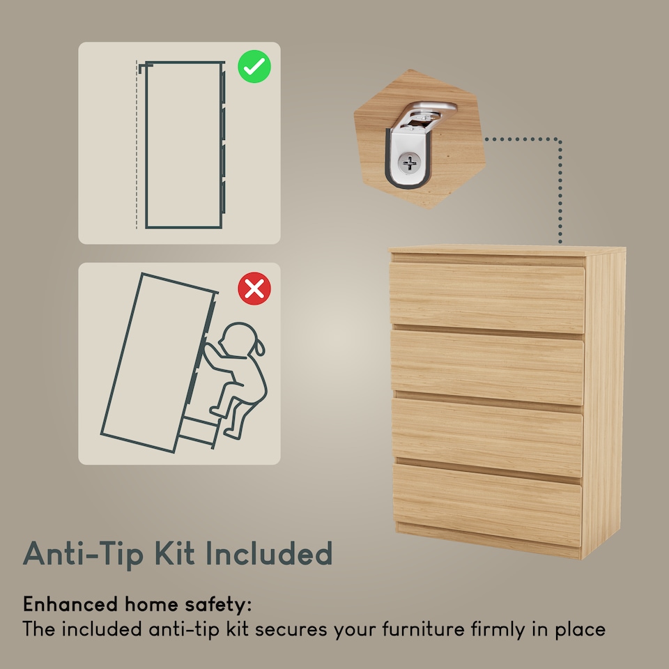 image 1 of Vida Designs Denver 4 Drawer Chest of Drawers Bedroom Storage, Pine