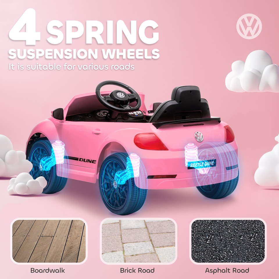 image 1 of AIYAPLAY Volkswagen Beetle Licensed 12V Ride on Car w/ Remote Control, Pink