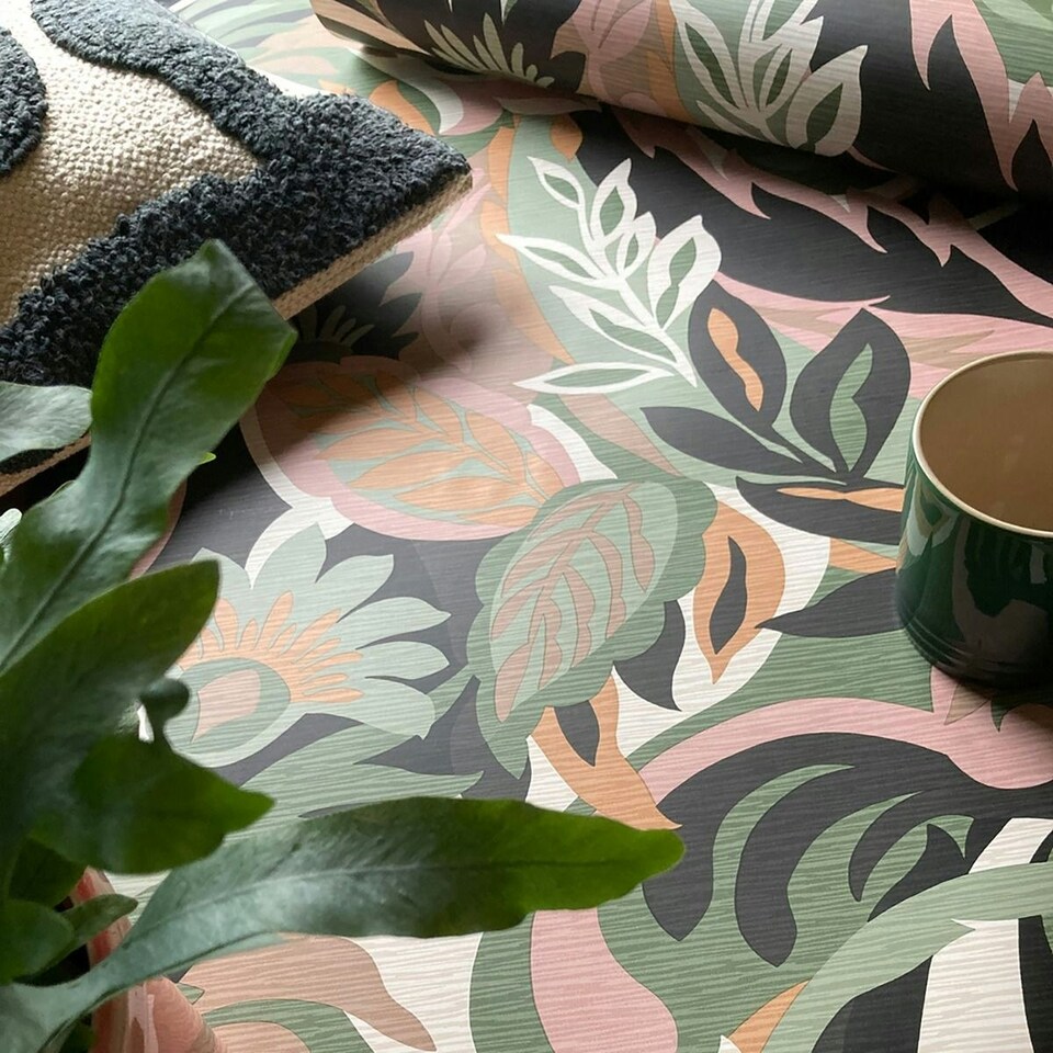 image 1 of Belgravia Casa Leaf Wallpaper - Blush/Sage Green - 10m x 53cm Pink