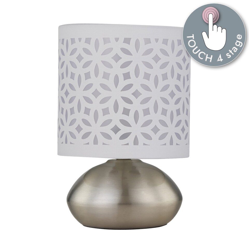 image 1 of Jenson - Brushed Chrome Touch Table Lamp with White Laser Cut Shade