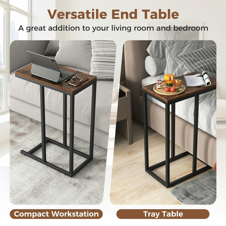 image 1 of COSTWAY C-Shaped End Table Sofa Side Table Coffee | Brown