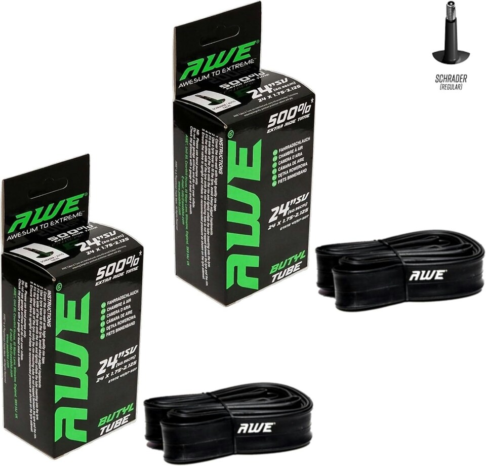 image 1 of AWE Set x 2 Butyl Rubber 24" MTB/E-Bike Inner Tube 24 x 1.75-2.125 Schrader Valve