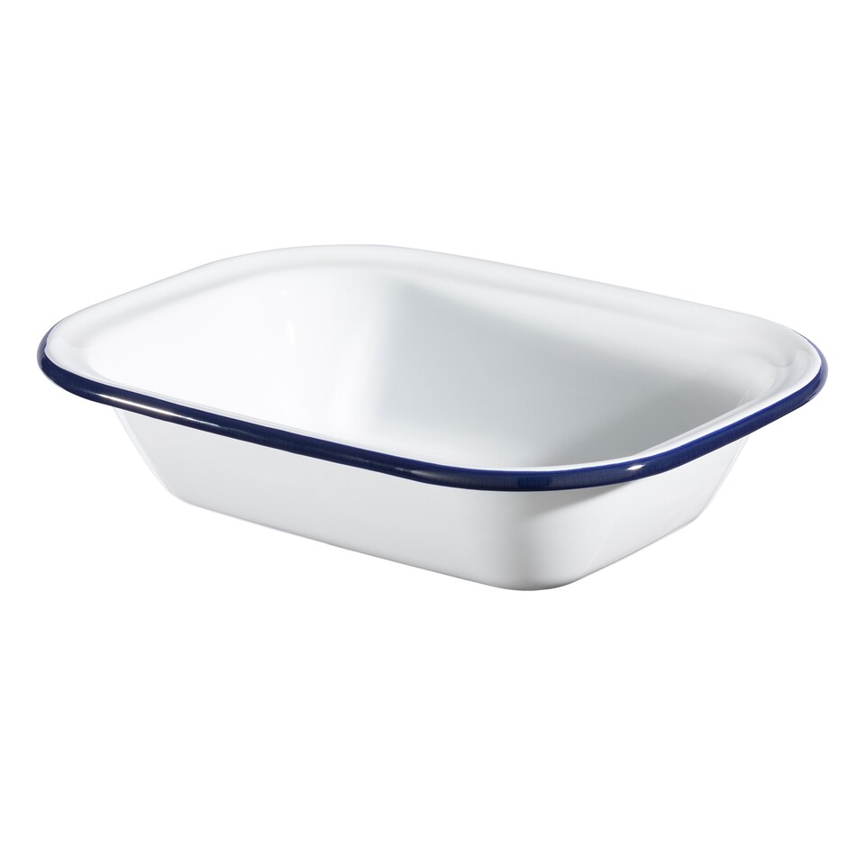 image 1 of Hairy Bikers 24cm Enamelled Pie Dish - White with Blue Trim | White | 24cm