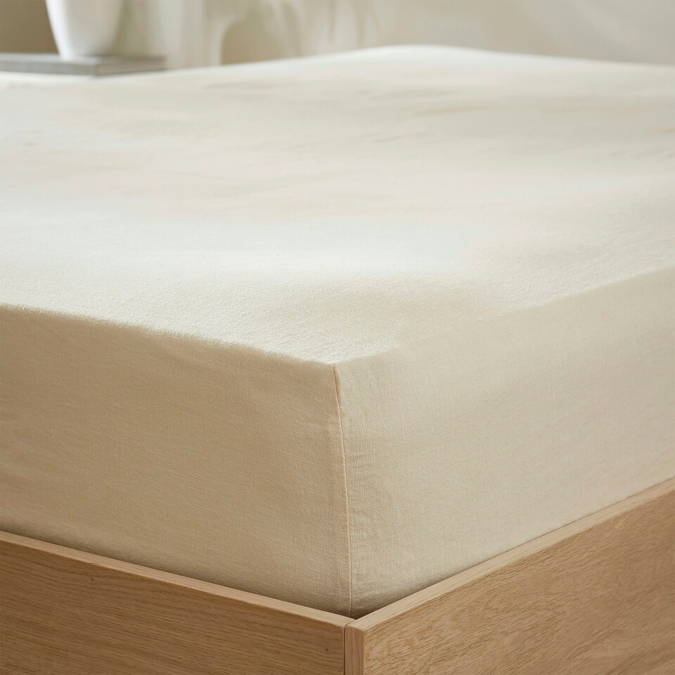 image 1 of Touch Of Linen - Creamy Almond - Fitted Sheet Cream | Creamy Almond | Double