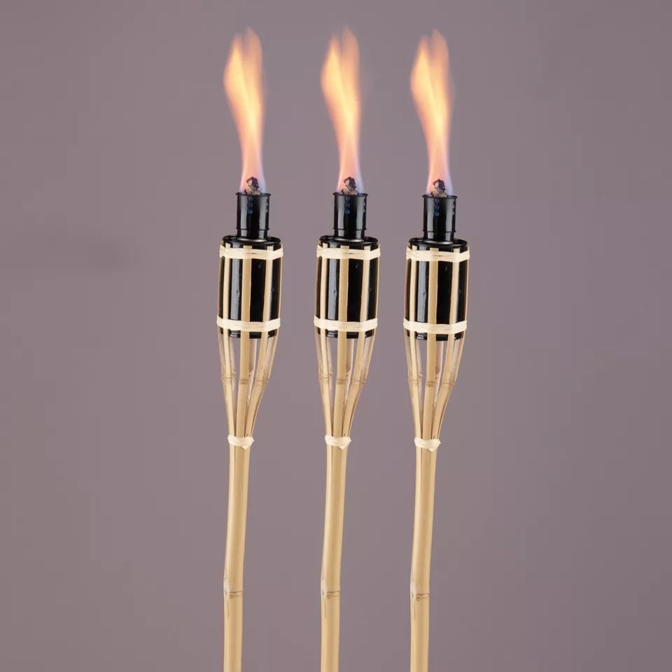 image 1 of Black Bamboo Torch Lanterns - Outdoor Garden Oil Patio Lights
