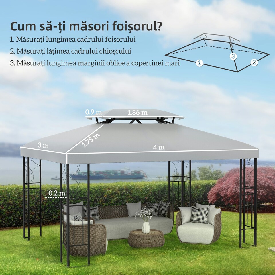image 1 of Outsunny 3x4m Gazebo Replacement Roof Canopy 2 Tier Top UV Cover Patio Cream
