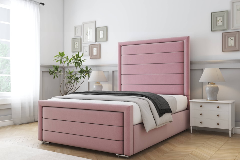 image 1 of Sloomy Ashford Pink Plush Bed Frame With Mattress With 50" Upholstered Headboard 2'6 Small Single