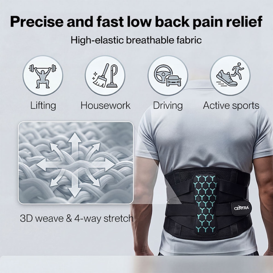 image 1 of Centra Back Support Belt Lower Back Pain Relief Breathable 3D Lumbar 7 Stays | Black | M