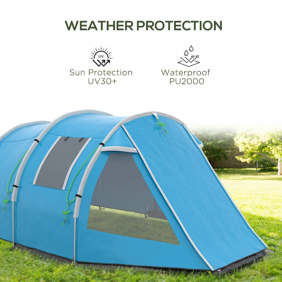 image 1 of Outsunny 3-4 Persons Tunnel Tent, Two Room Camping Tent w/ Windows, Black