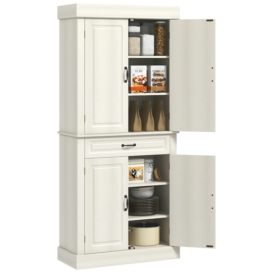 image 1 of HOMCOM 180cm Kitchen Pantry Storage Cabinet Server Food Organizer, White