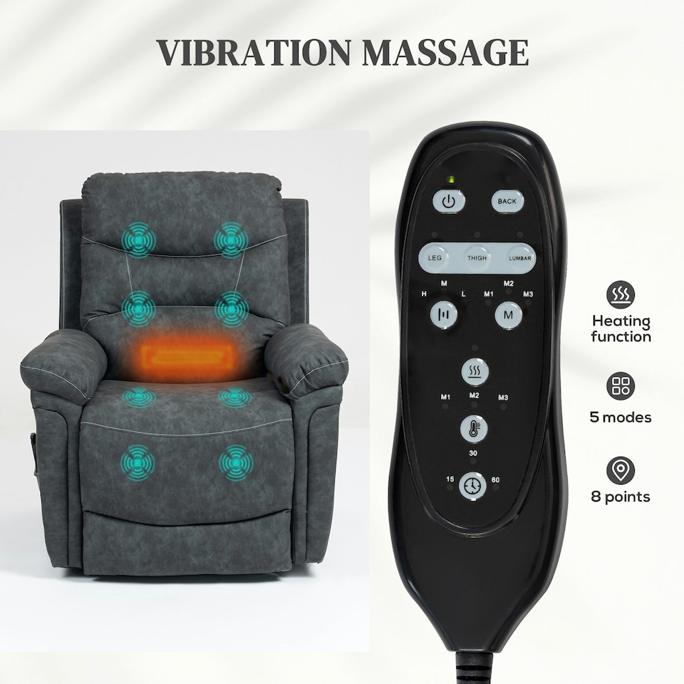 image 1 of HOMCOM Massage Recliner Chair, Lift Chair with Heat, USB, Remote, Grey | Grey