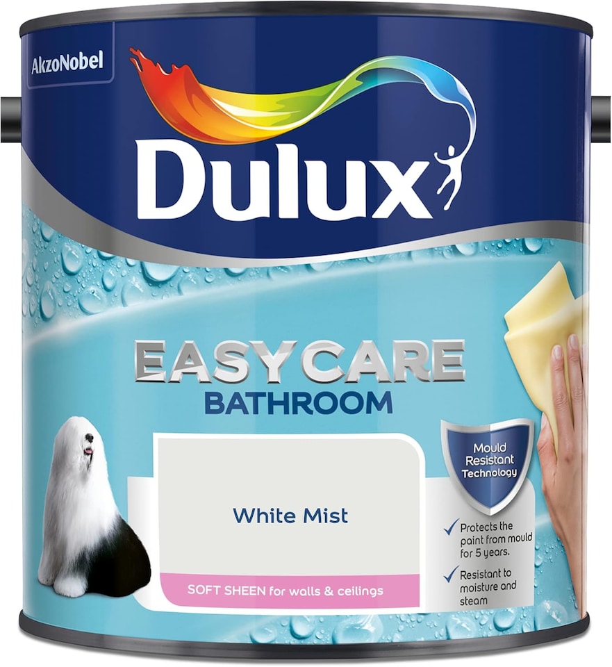 image 1 of Dulux Easycare Bathroom Soft Sheen White Mist 2.5L