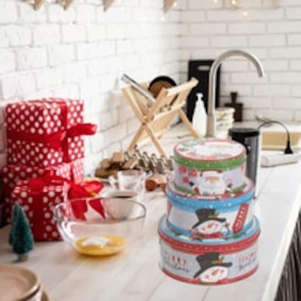 image 1 of Round Shape Christmas Cookie Tin Set | Multi | 1