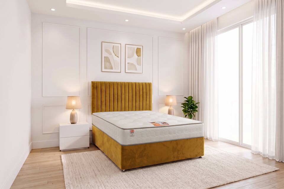 image 1 of Emily Plush Velvet Divan Bed Set with Mattress No Drawers and Headboard