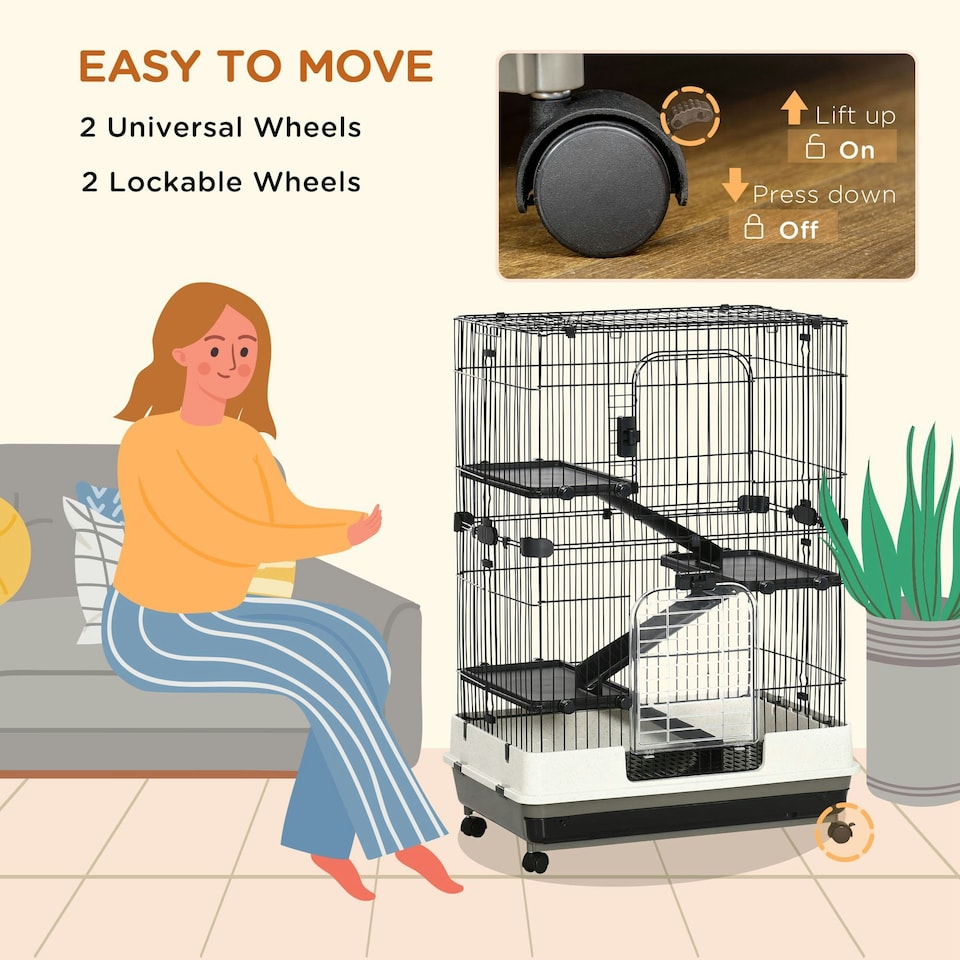 image 1 of PawHut Four-Level Small Animal Cage, Indoor Pet House, Black, 81 x 52.5 x 114 cm