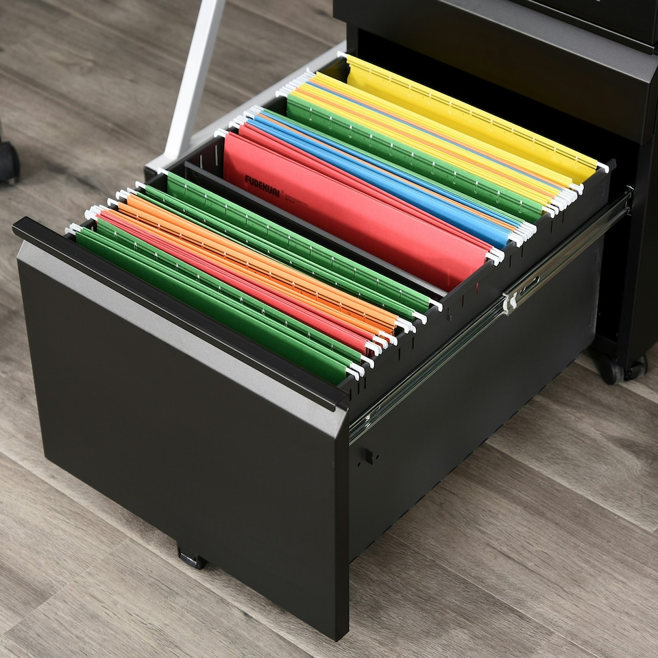 image 1 of Vinsetto 3 Drawer File Cabinet, Lockable Metal Filling Cabinet, Black