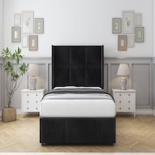 Sloomy Beaumont Black Naples Divan Bed With Mattress 2 Drawers Footend With 54" Wingback Headboard & 12" Matching Footboard 4' Small Double | Black | Black | Small Double | 1