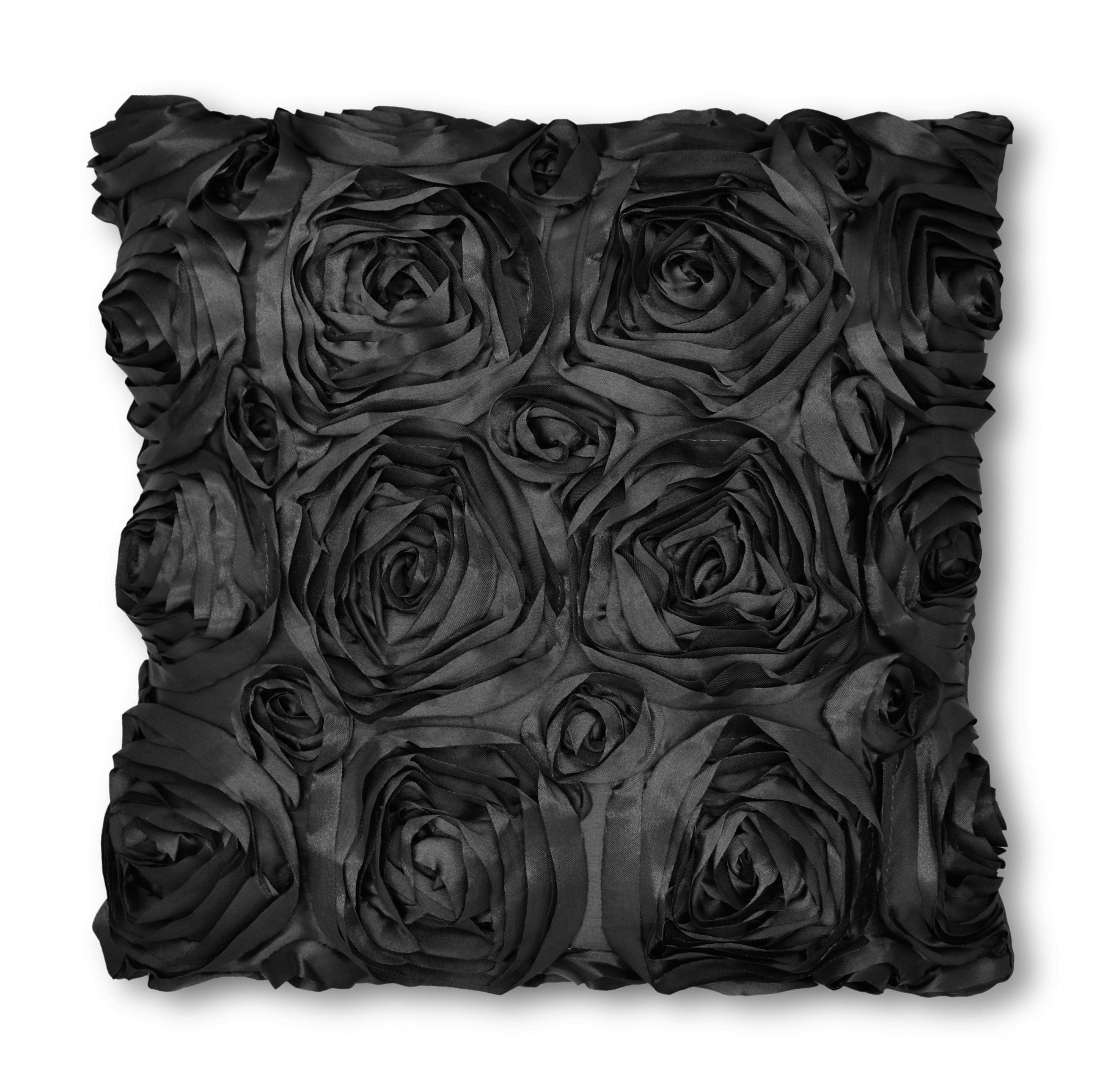 Intimates Shimmer Rose Filled Cushion with 3 D Design in Black | Size: 43 cm x 43 cm
