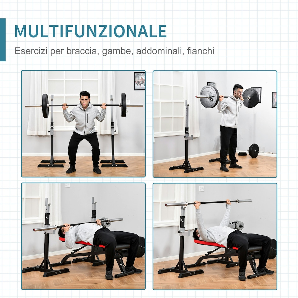 image 1 of HOMCOM 2 Pairs Barbell Squat Rack Portable Stand Weight Lifting Bench w/ Wheels