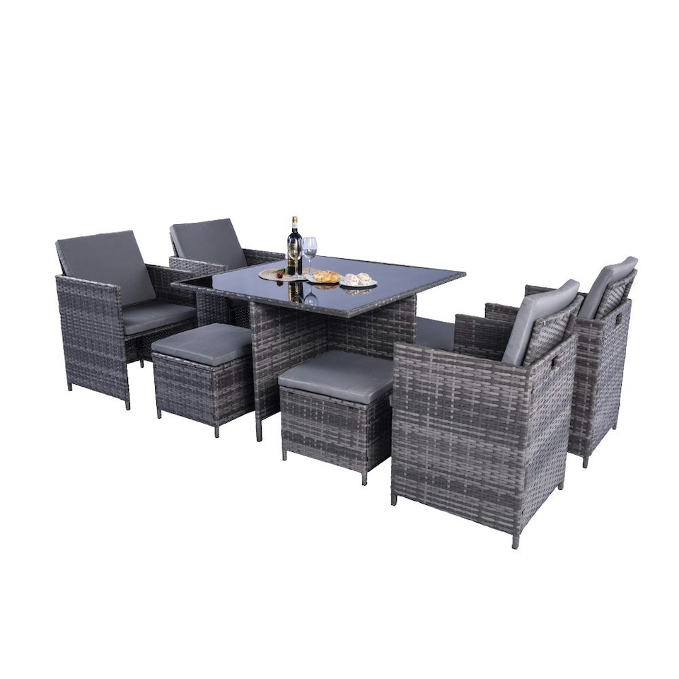 image 1 of Milano 9 Piece Rattan Cube Dining Set - Grey