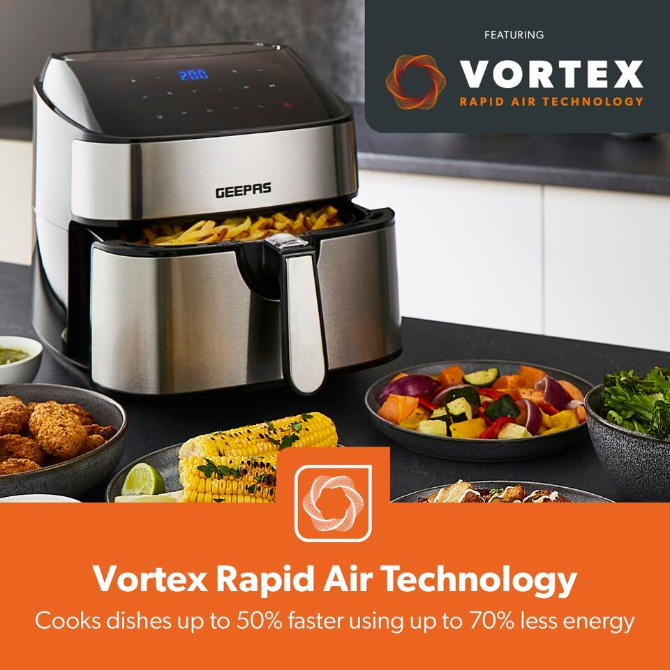 image 1 of GEEPAS 1.7L Digital Electric Kettle 2 Slice Bread Toaster & 7.5L Digital Air Fryer Combo Kitchen Set