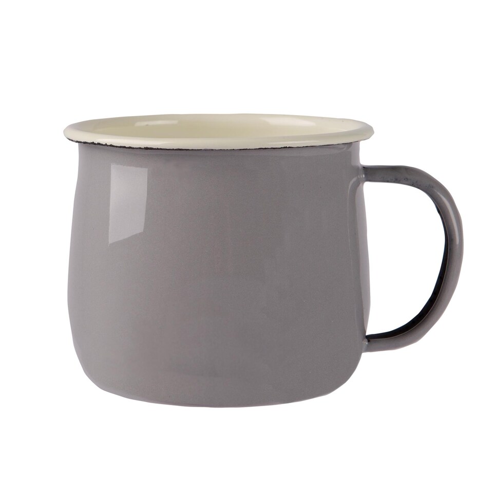image 1 of Argon Tableware Coloured Enamel Belly Mugs - 375ml - Grey/Cream - Pack of 6 | Grey | Grey/Cream