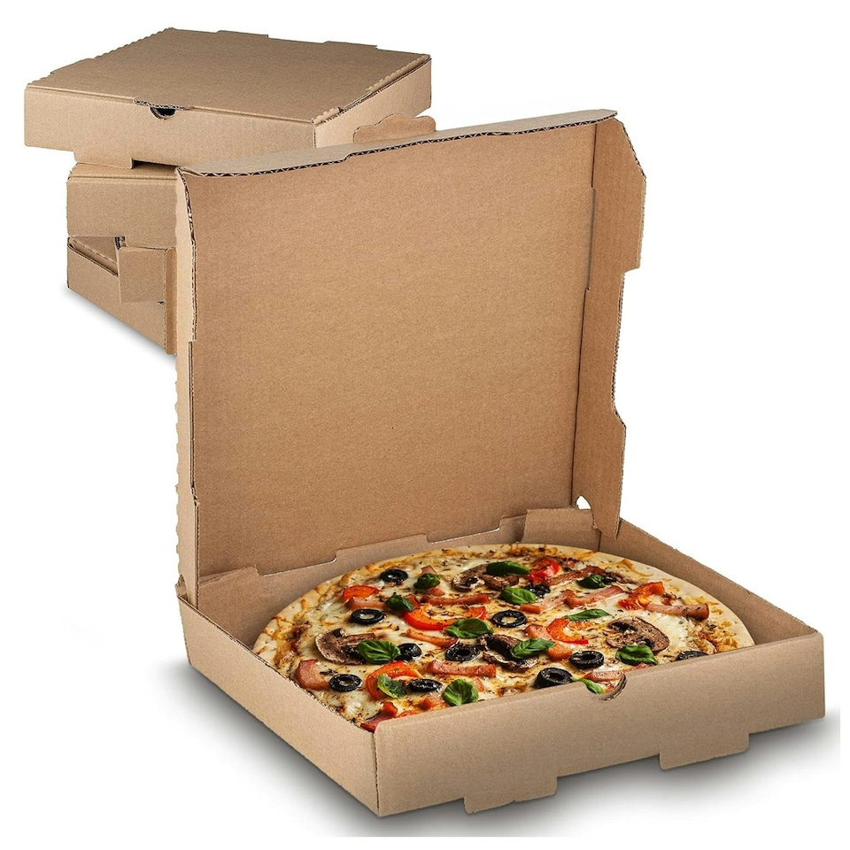 image 1 of 100 x Brown 9" (9.5 x 9.5 x 1.5") Takeaway Slim Postage, Dessert, Pizza Boxes For Restaurant & Take Outs Brown