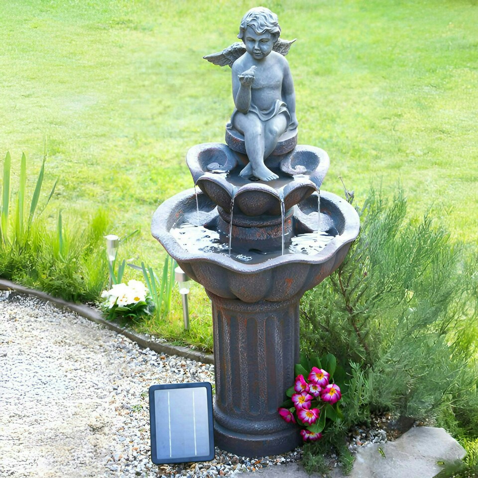 image 1 of Primrose Minel Solar Powered Bird Bath Garden Water Feature 107cm
