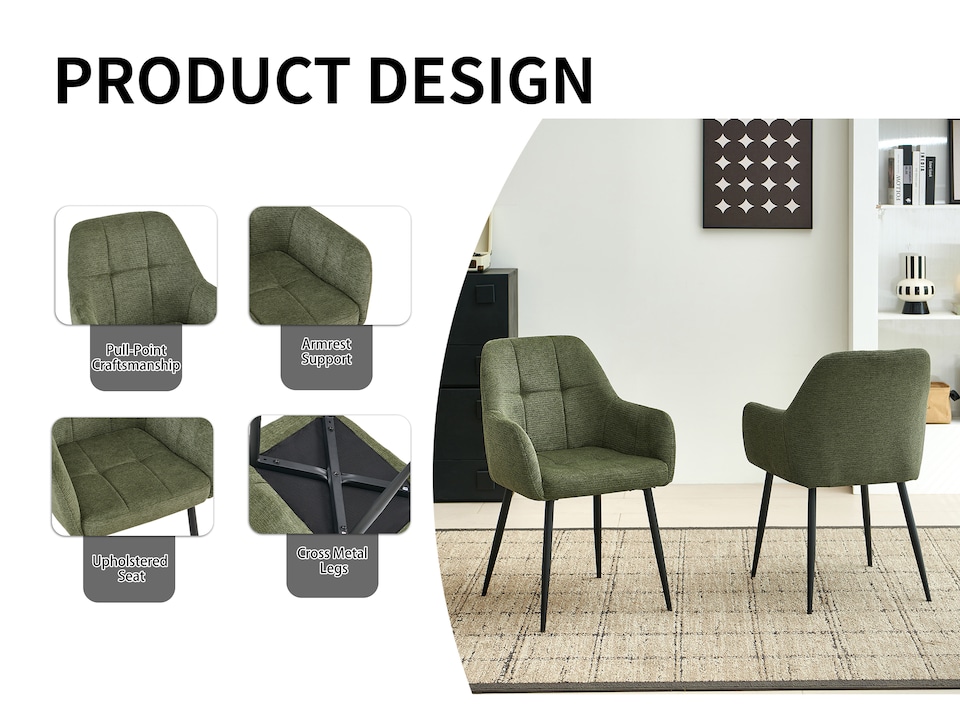 image 1 of SONARA Dining Chair Set of 2, Water-Repellent Plush Chenille Upholstered for Dining Room | Green