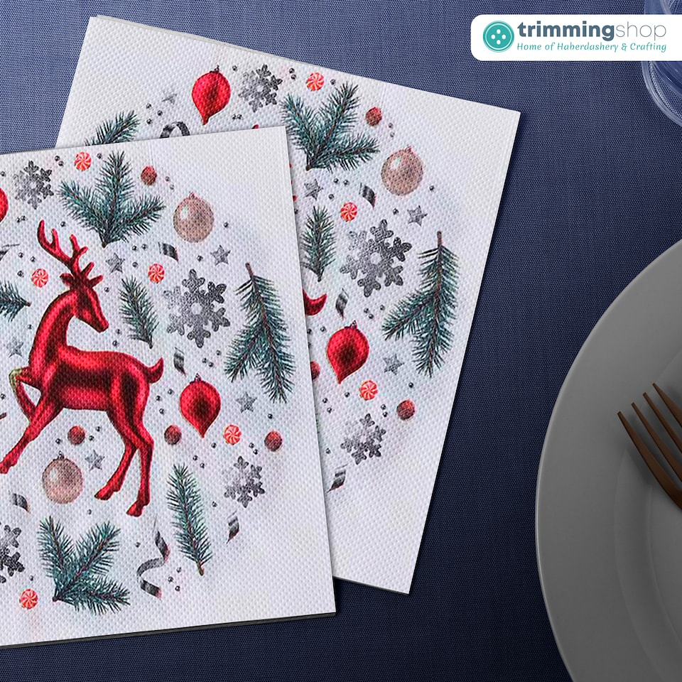 image 1 of 33 x 33cm White 2 Ply Disposable Christmas Dinner Napkins - 20 Pack