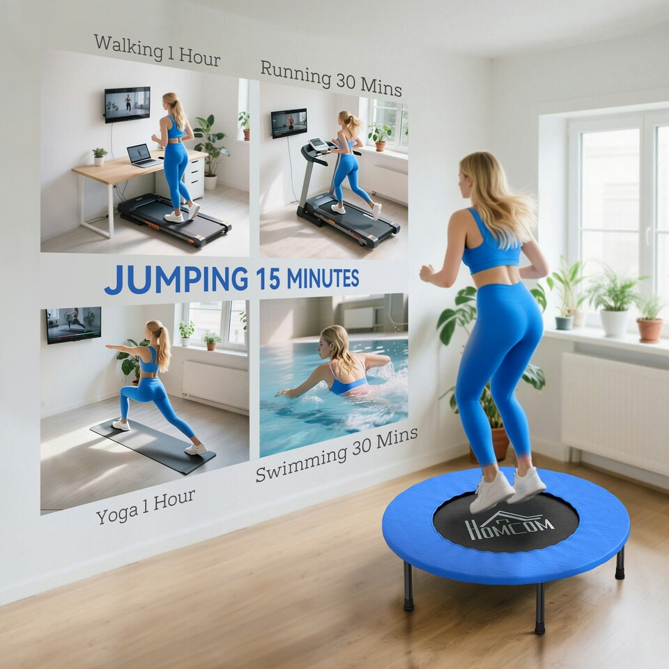 image 1 of HOMCOM 81cm Fitness Trampoline Exercise, Max Load 100 KG, Blue Black