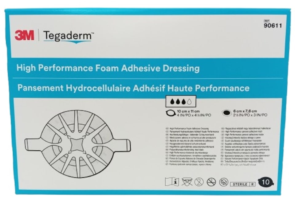 image 1 of Tegaderm High Performance Foam Adhesive Dressing 10cm x 11cm Box of 10