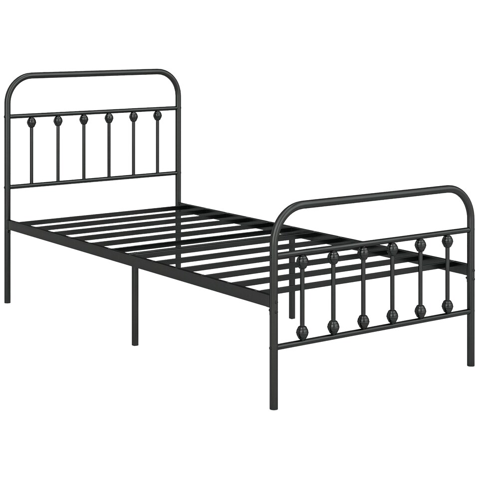 image 1 of HOMCOM 3ft Metal Single Platform Bed Frame w/ Underbed Storage Headboard Black