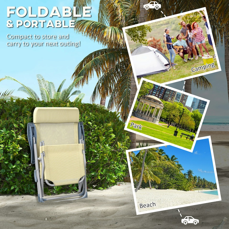 image 1 of Outsunny Reclining Garden Chairs Set of 2 w/ 5-level Adjustable Backrest, Beige