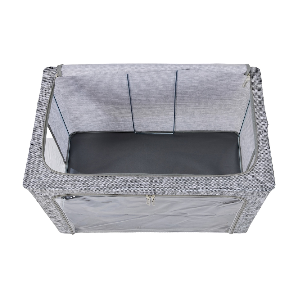 image 1 of Periea ‘Beau’ Folding Collapsible Stackable Fabric Home Storage Boxes with Steel Frames (Grey Tweed, Jumbo)
