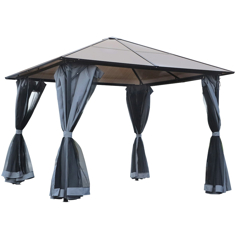 image 1 of Outsunny 3 x 3(m) Polycarbonate Hardtop Gazebo with Aluminium Frame and Curtains