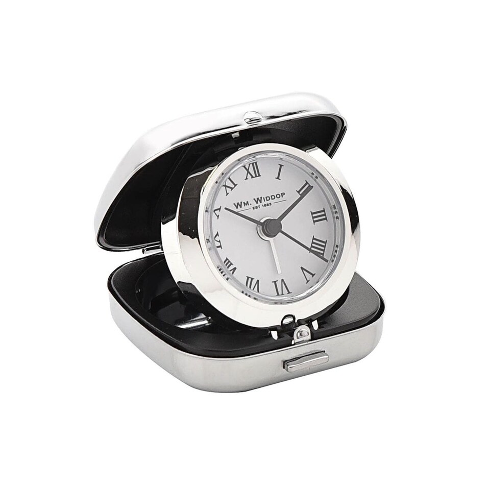 image 1 of Widdop Gifts Silver Fold Up Travel Alarm Clock