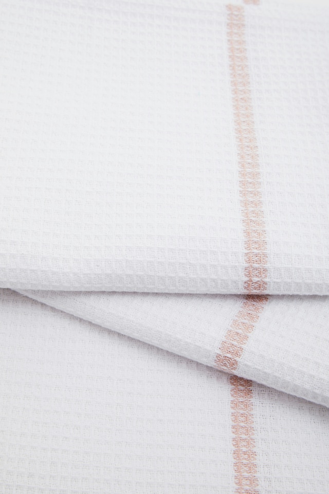 image 1 of Orsina Efficient Set Of Three White And Almond Tea Towels, Absorbent Durable Tea Towels, Soft Towels For Kitchen