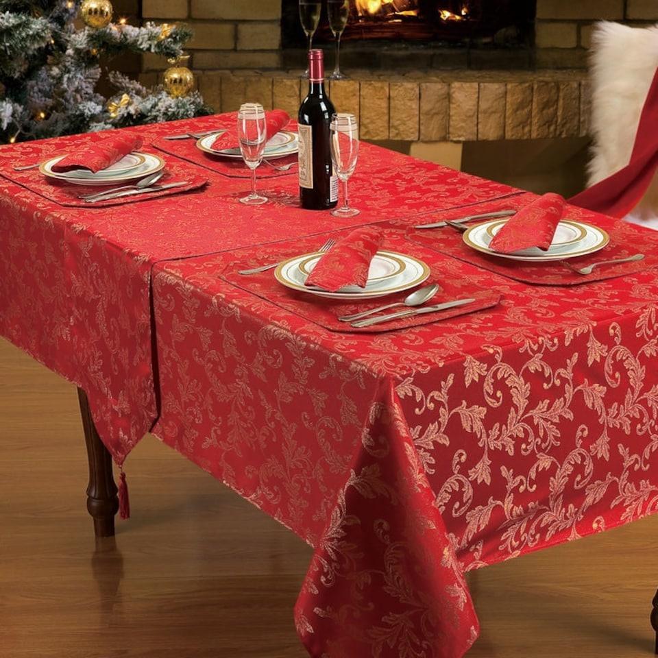 image 1 of Velosso Heather Jaquard Glitter Tablecloth - 70" Round Cream | Cream