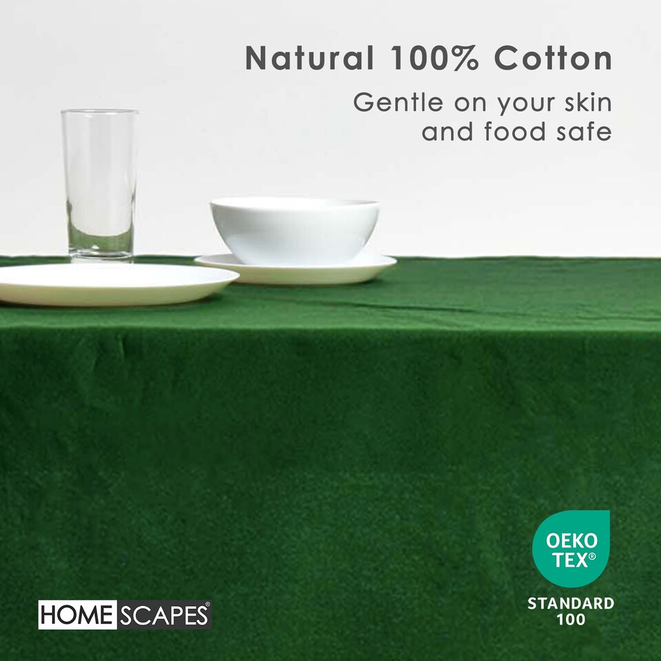 image 1 of Homescapes Plain Cotton Dark Green Tablecloth - 178 x 305 cm | Green | 178cm x 305cm (70" x 120")