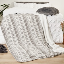 OHS Sherpa Flannel Fleece Nordic Throw Flannel Winter Blanket | Silver | M